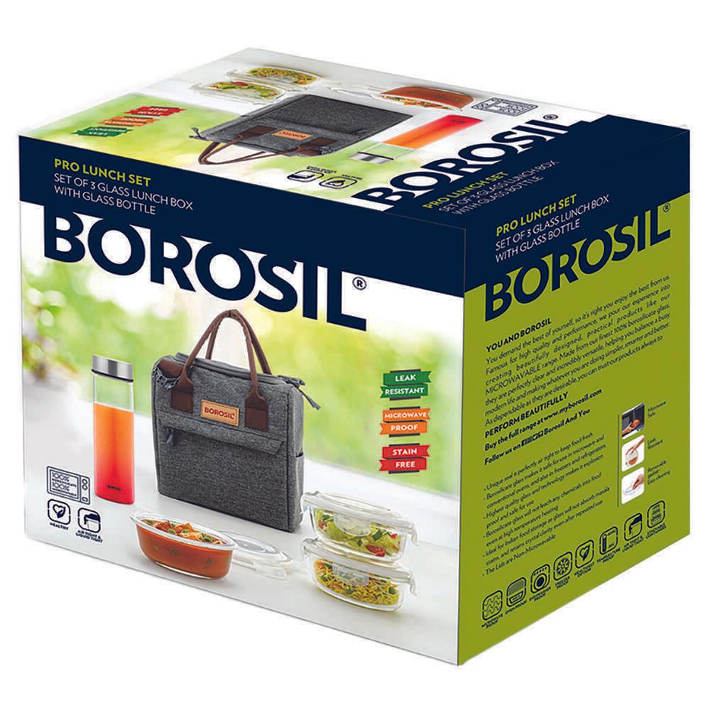 BOROSIL | Borosil Pro 3 Container Glass Lunch Box Set with Bottle & Bag