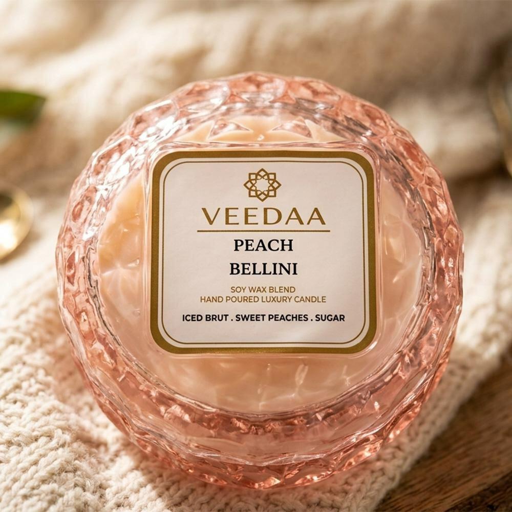 Veedaa | Veedaa Peach Bellini Crystal Glass Luxury Scented Candle