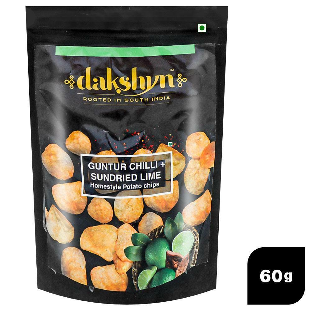 Dakshyn | Dakshyn Guntur Chilli + Sundried Lime Homestyle Potato Chips 60 g