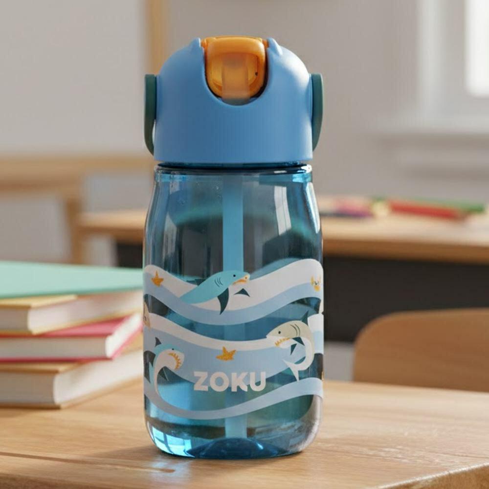 Zoku | Zoku Plastic Blue Shark Flip Straw Bottle 400 ml (1 pc)