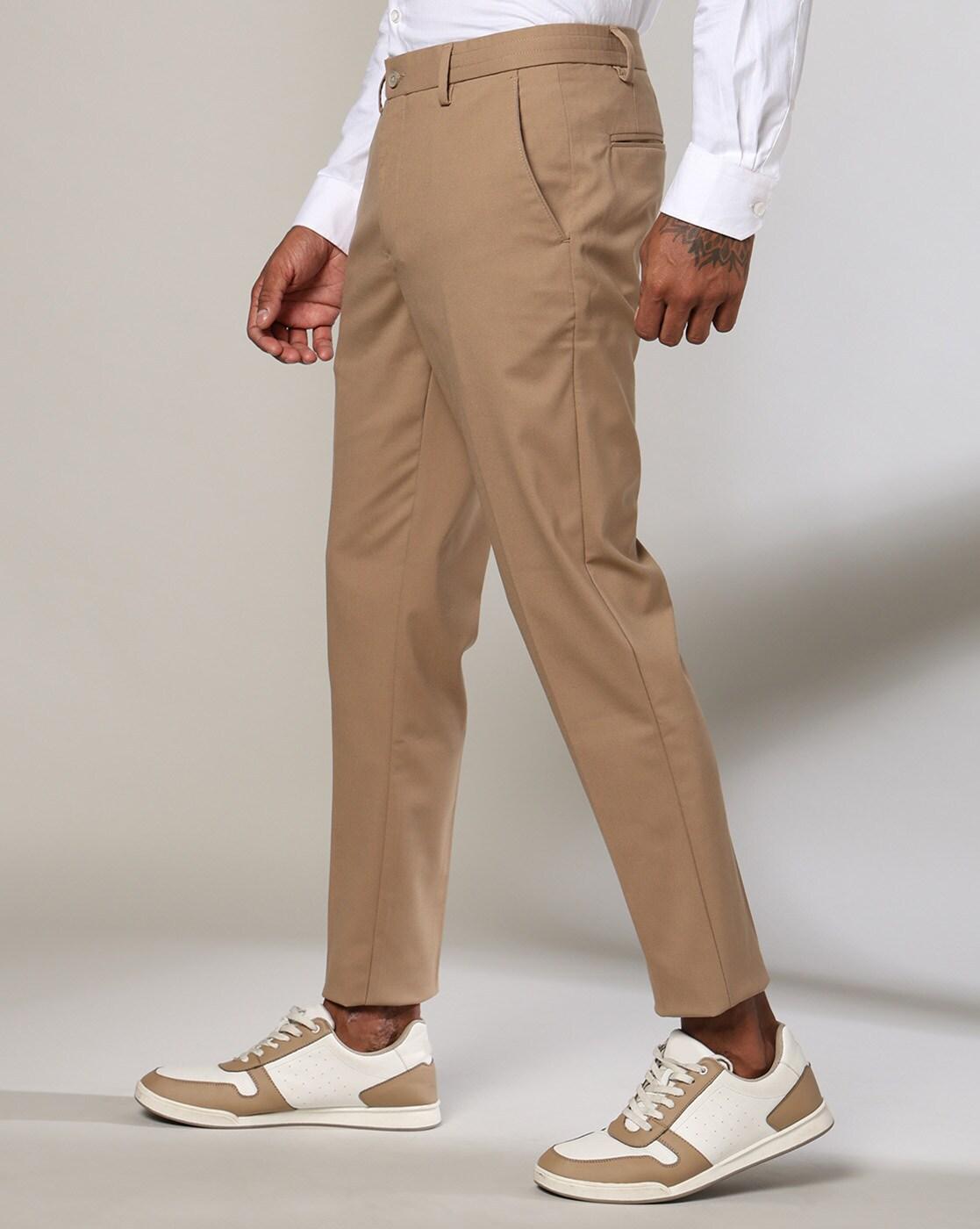 Men Slim Fit Flat-Front Trousers