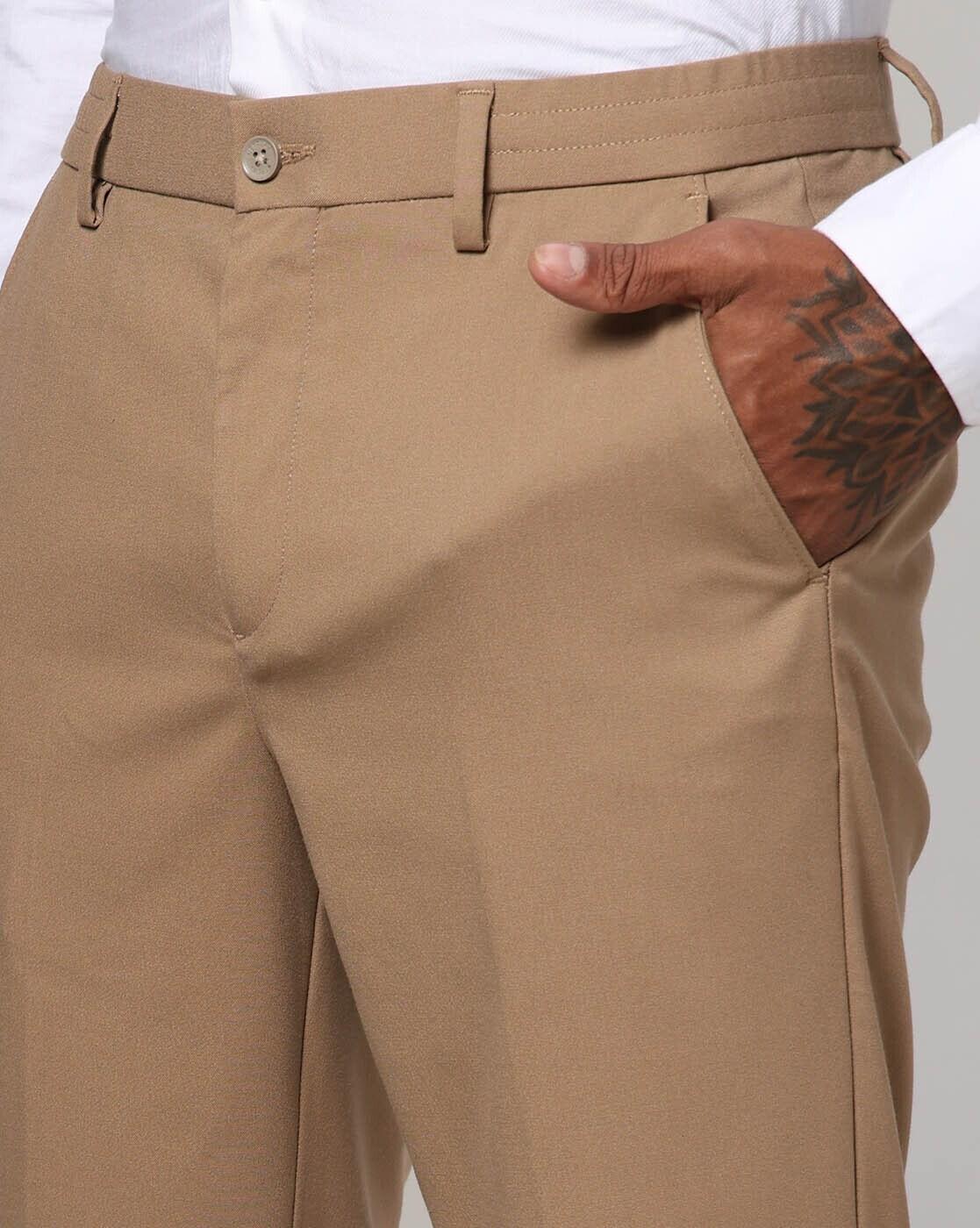 Men Slim Fit Flat-Front Trousers