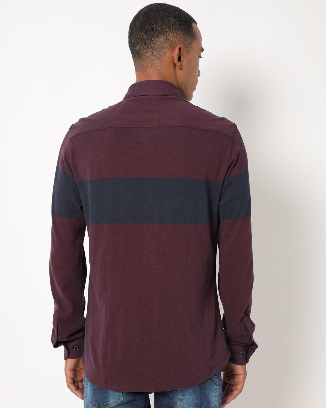Men Slim Fit Shirt with Colourblock Stripe