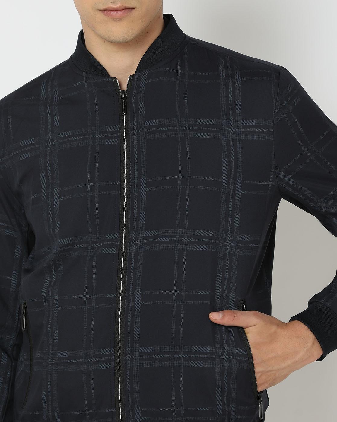 Men Checked Regular Fit Bomber Jacket