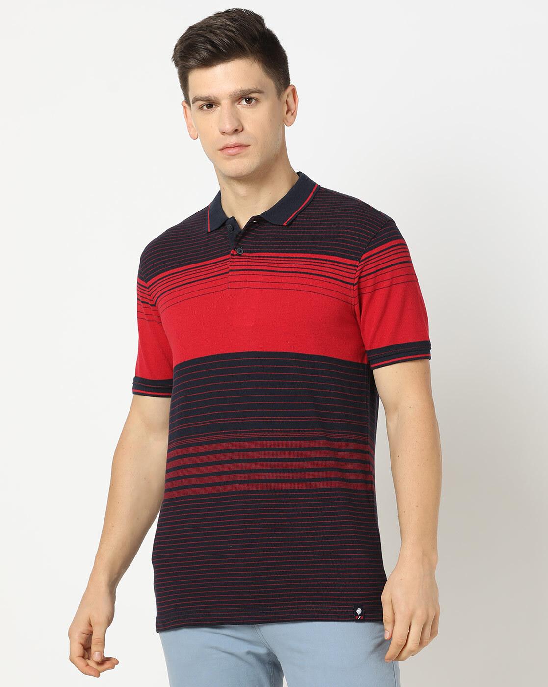 Men Striped Regular Fit Polo T-Shirt