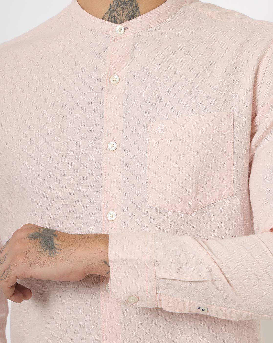 Men Self-Checked Slim Fit Shirt with Patch Pocket