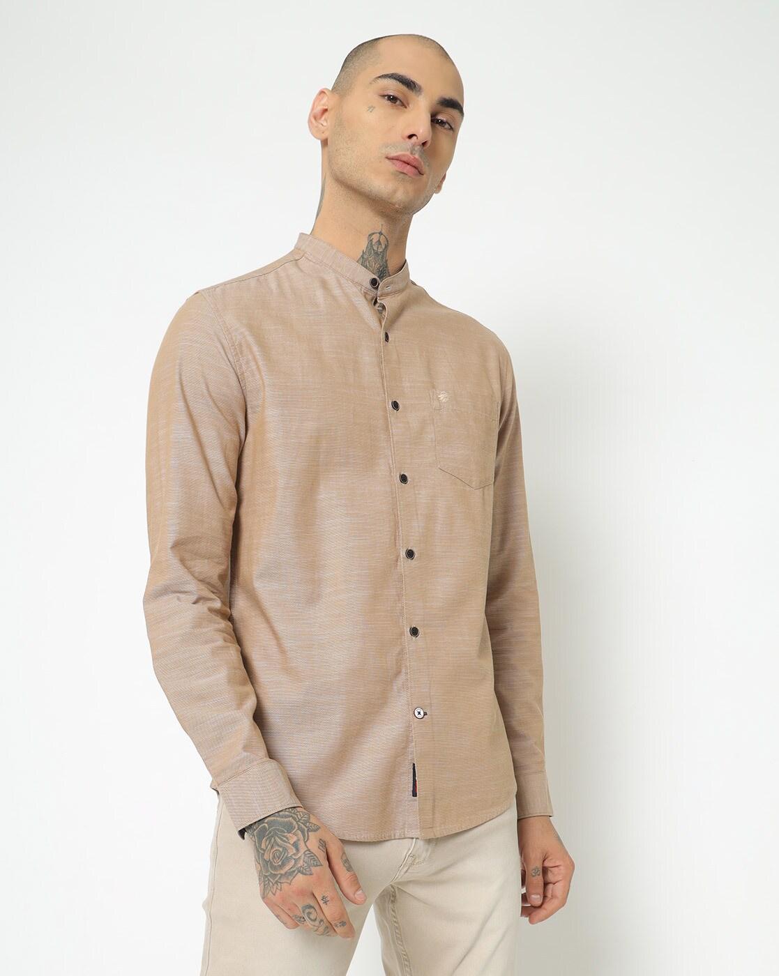 Heathered Slim Fit Shirt with Patch Pocket