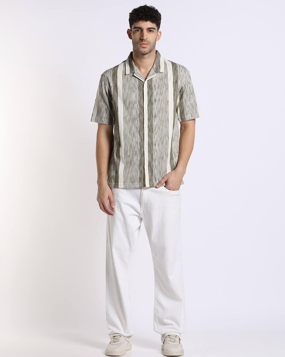 SLUB VERTICAL STRIPE RE, OLIVE GREEN, XL