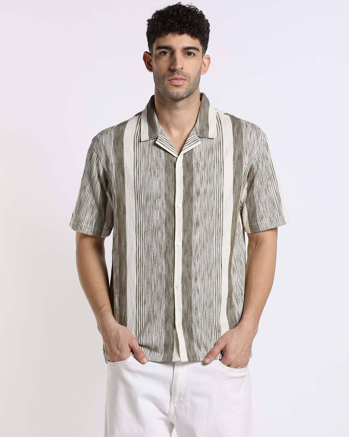SLUB VERTICAL STRIPE RE, OLIVE GREEN, XL
