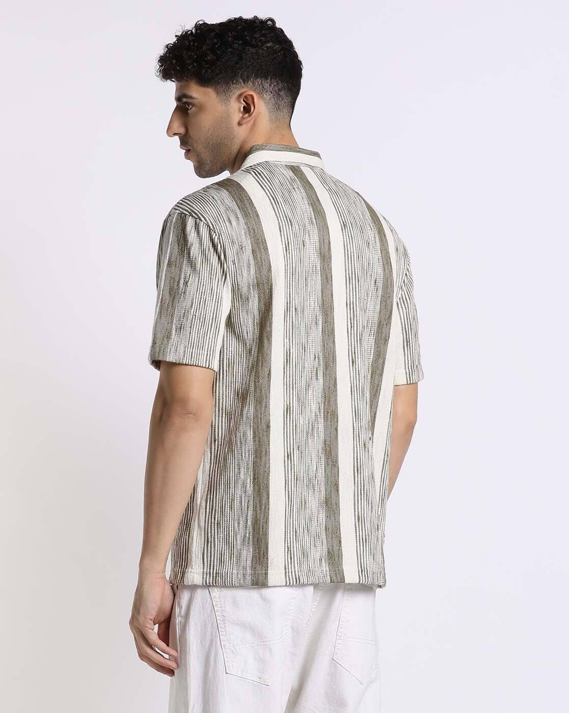 SLUB VERTICAL STRIPE RE, OLIVE GREEN, XL