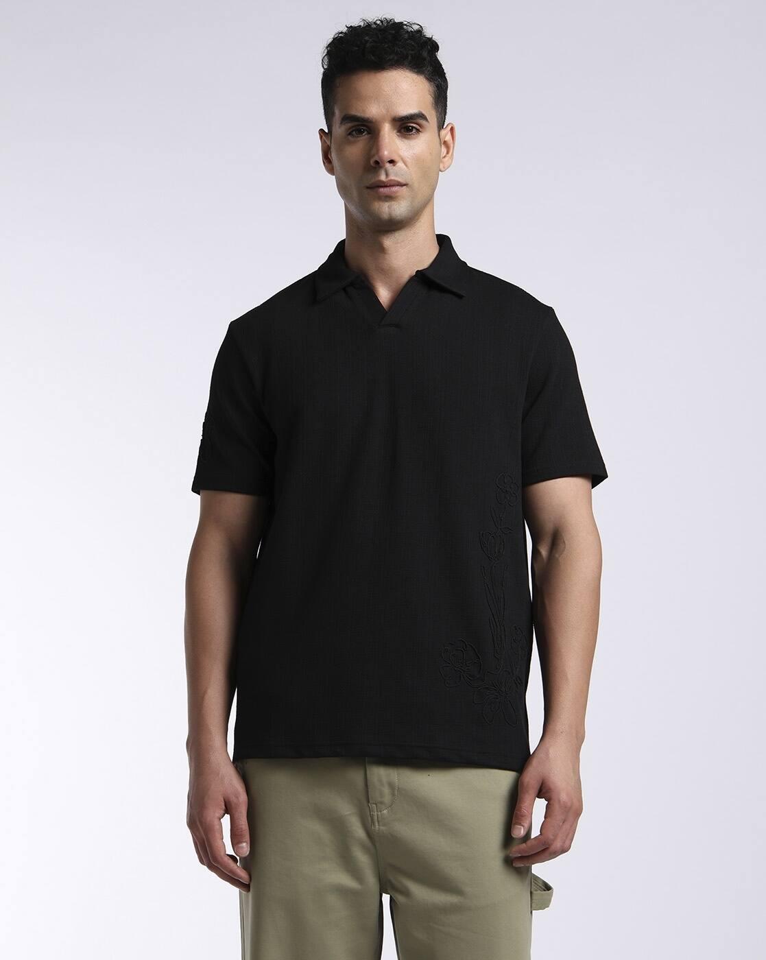 TONAL EMBROIDERED SPREAD C, JET BLACK, M