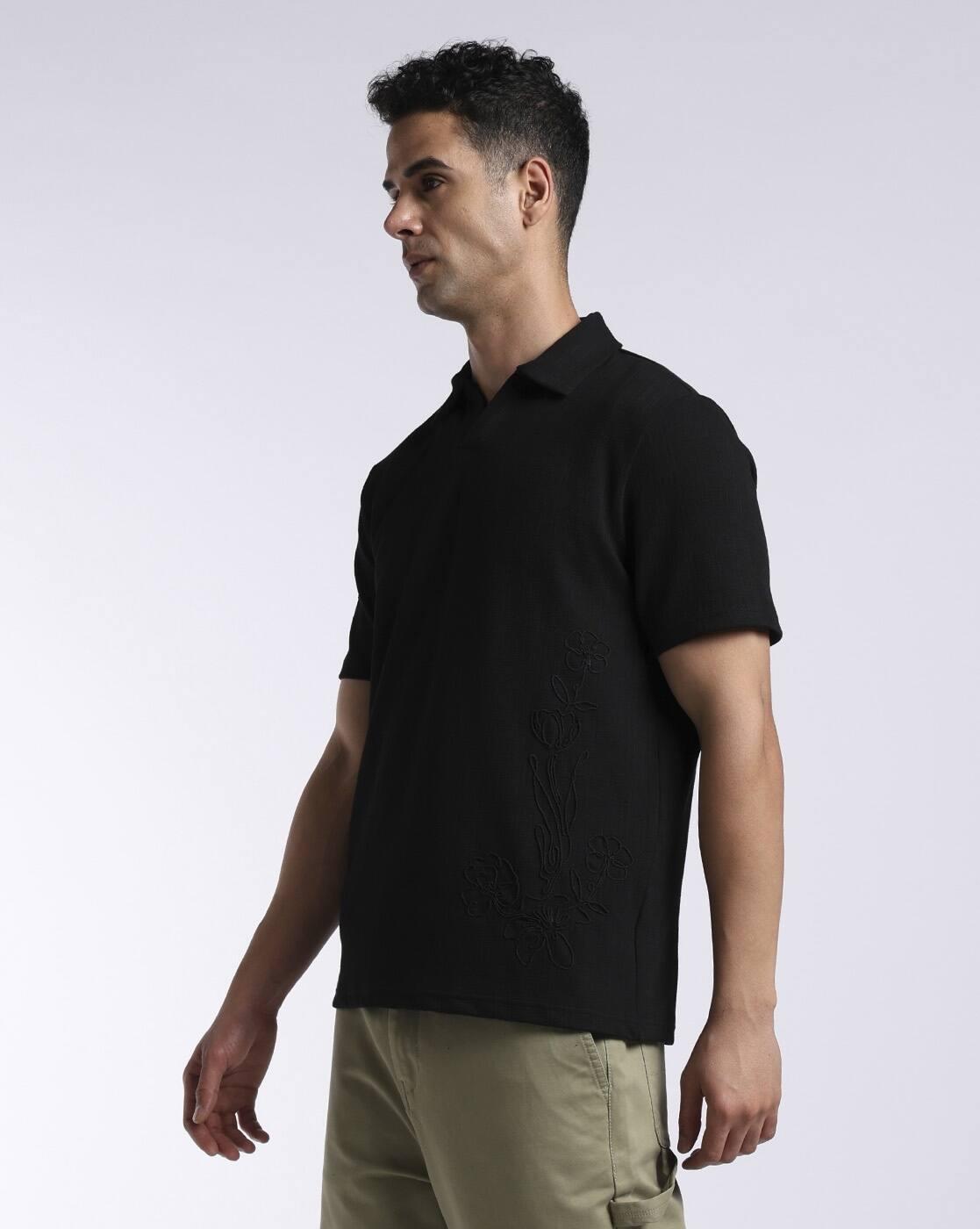 TONAL EMBROIDERED SPREAD C, JET BLACK, M