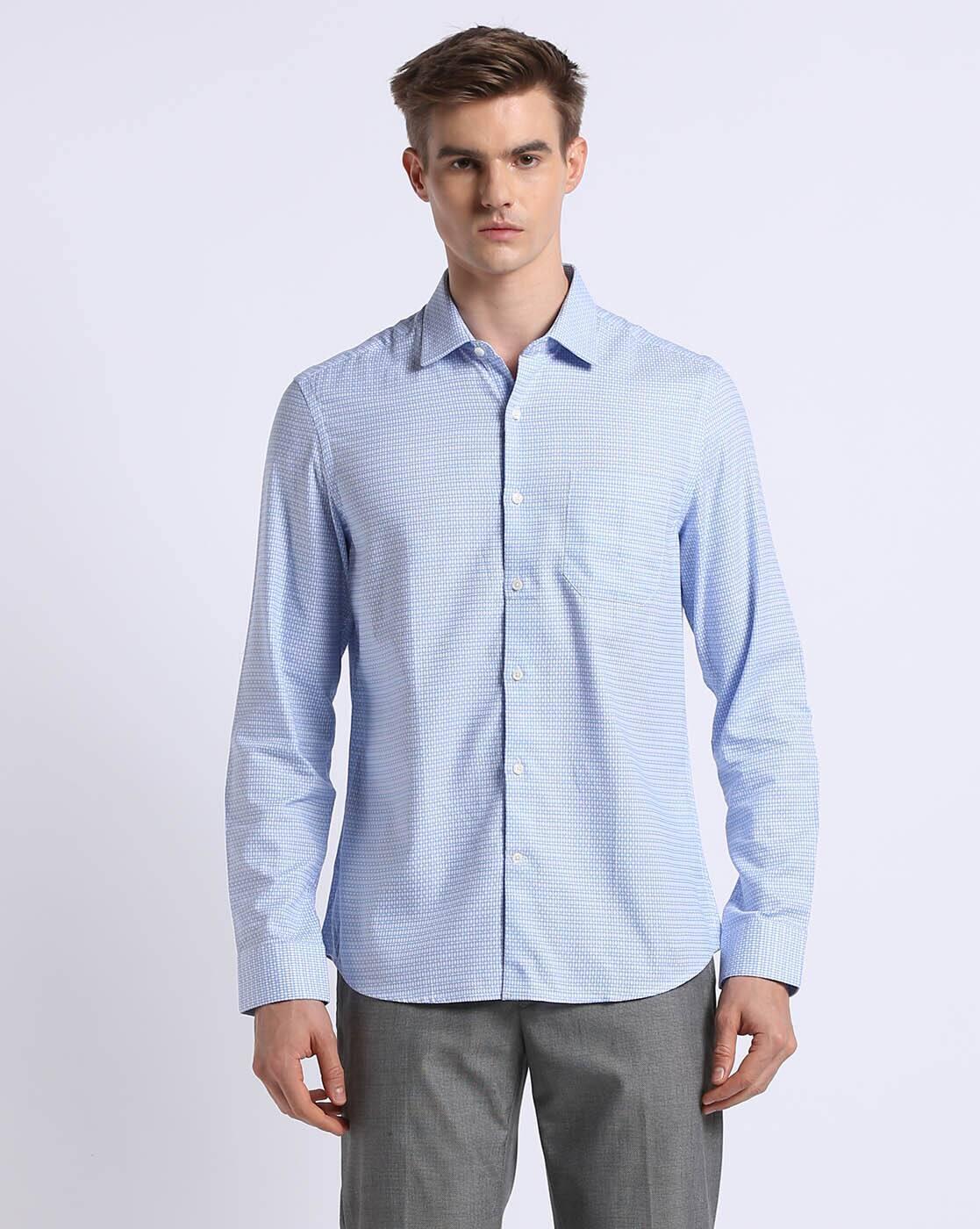 SEMI CUTAWAY COLLAR SHIRT, LT. BLUE, 40