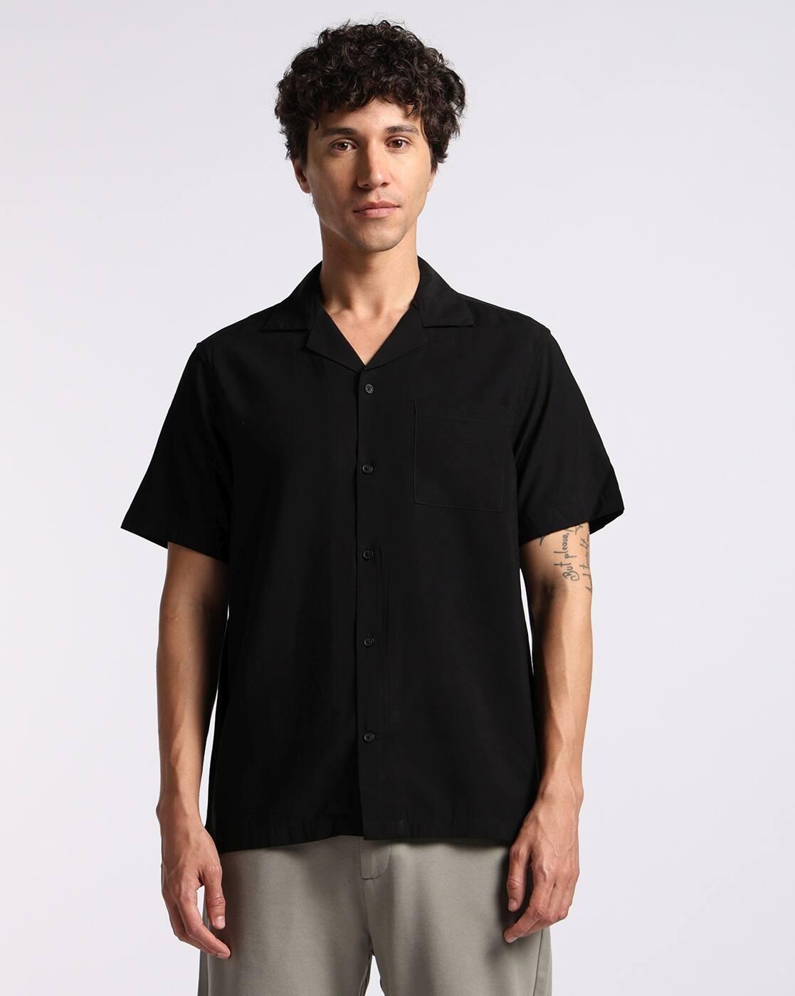 RELAXED RESORT SHIRT IN RA, JET BLACK, S