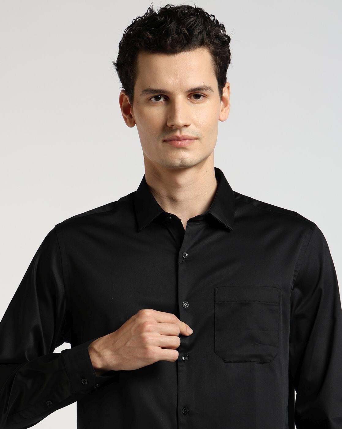 SATIN STRETCH SHIRT WITH, JET BLACK, 46
