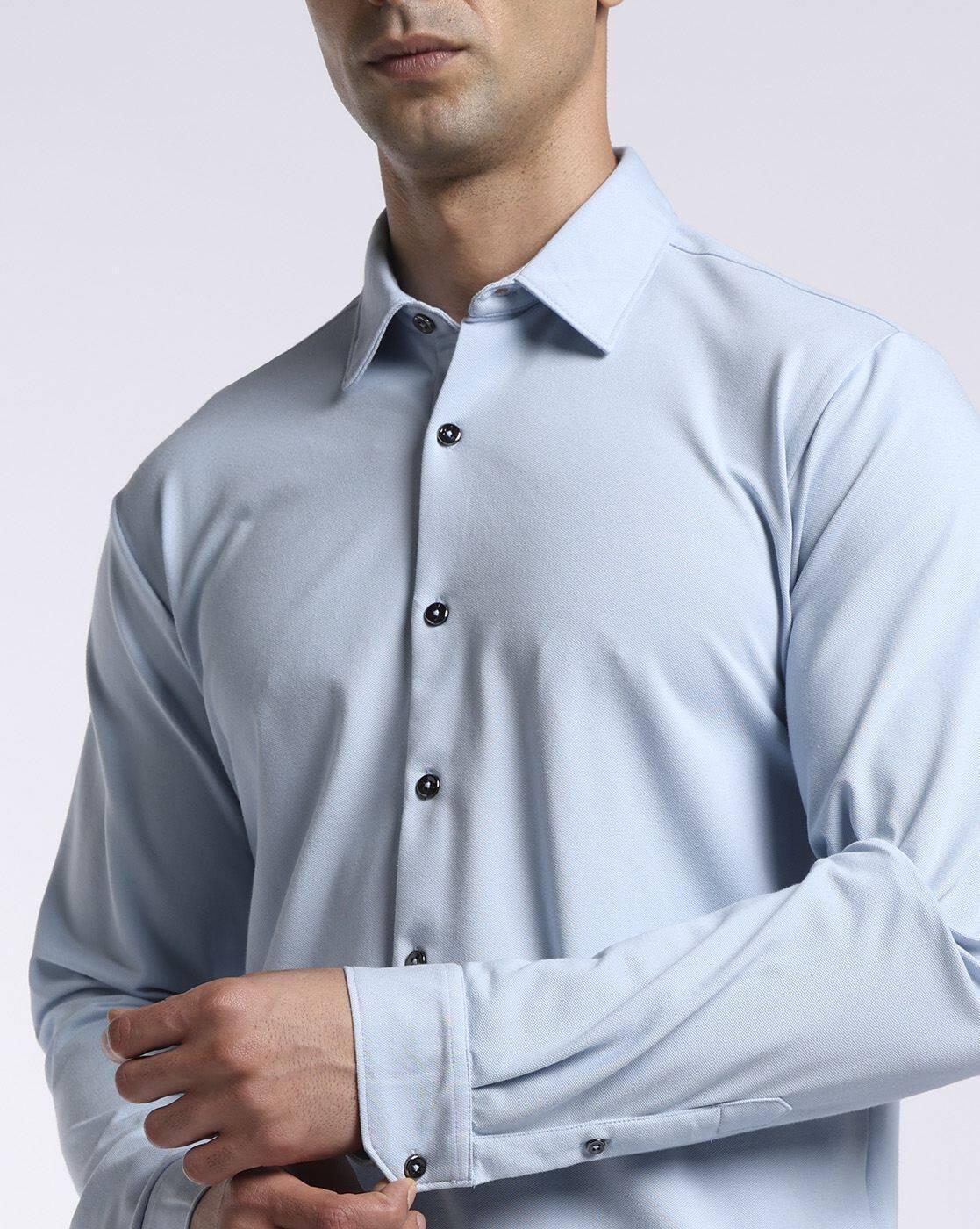 FORMAL SOLID KNIT SHIRT, LT. BLUE, XXL