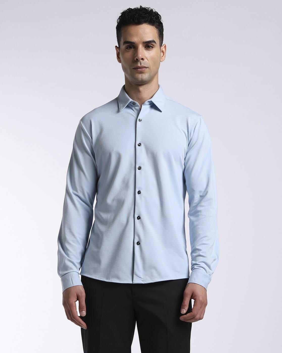 FORMAL SOLID KNIT SHIRT, LT. BLUE, XXL
