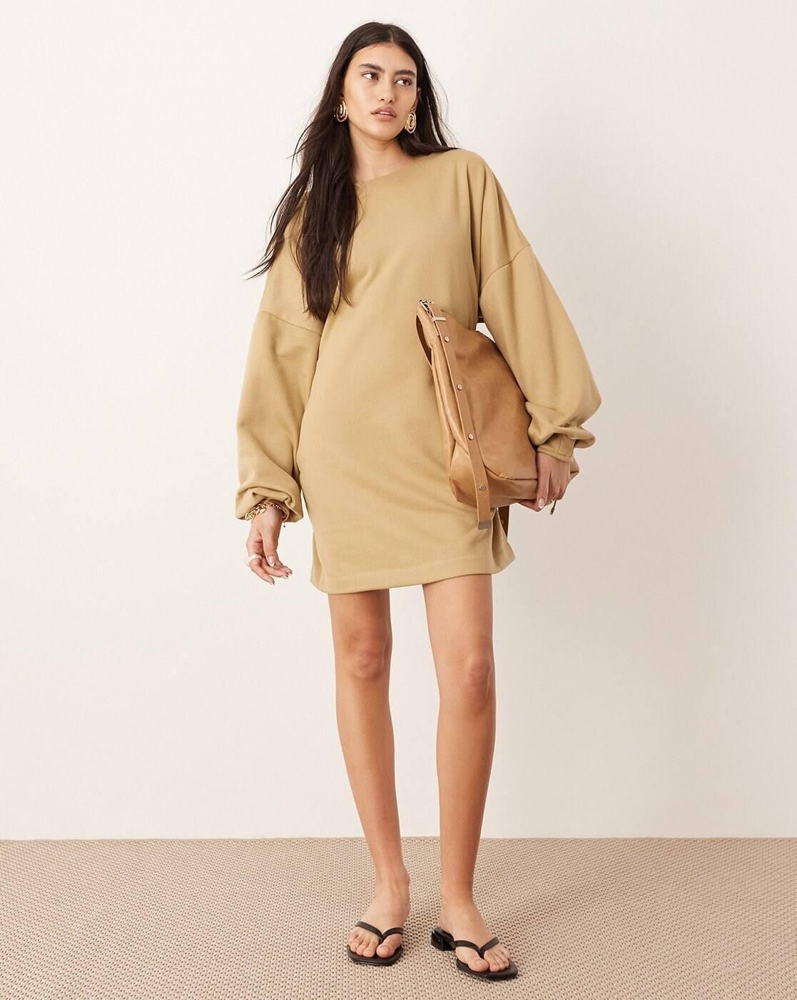 ASOS WOMEN DRESSES, KHAKI GREEN, XS