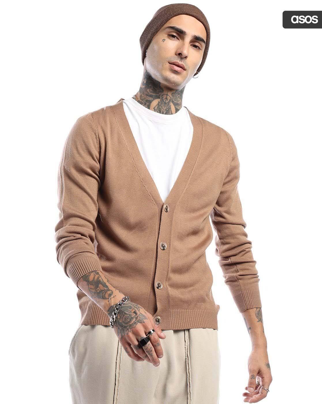ASOS MEN SWEATERS & CARDIGANS, TAUPE, S