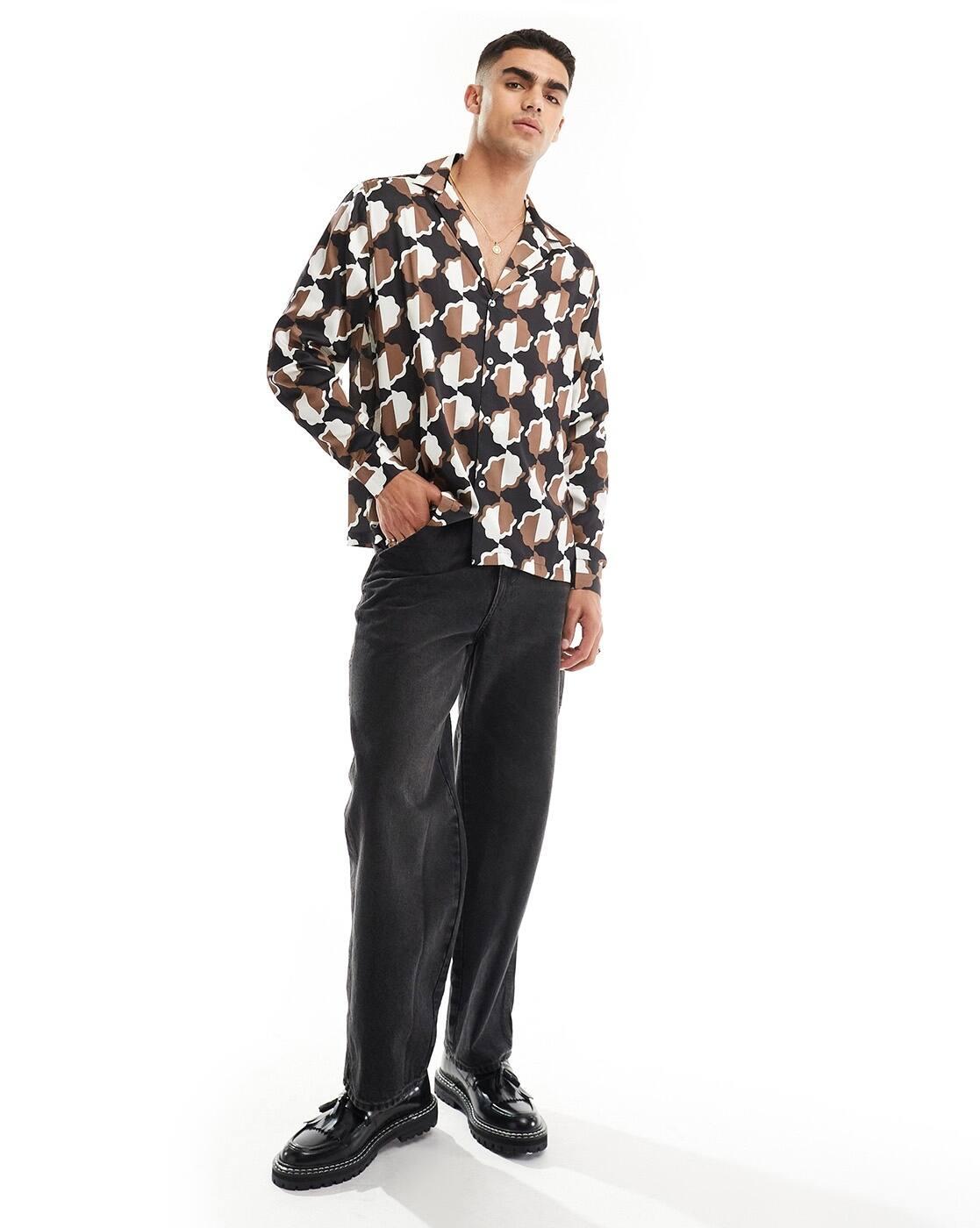 ASOS MEN SHIRTS, BROWN, L