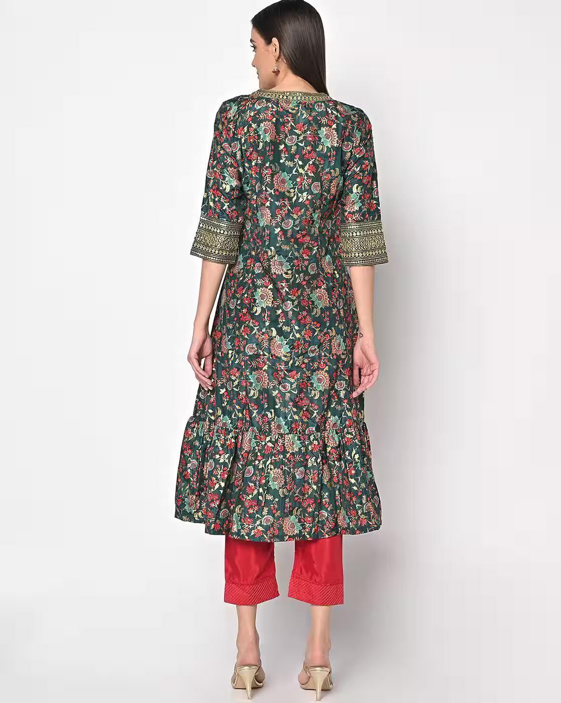 Floral Print A-line Kurta Set with Dupatta
