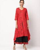 Outer floral inner solid with, RED, XS