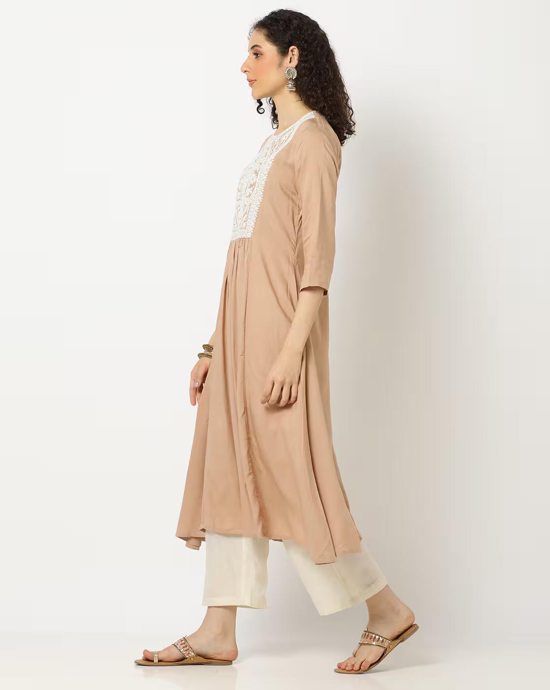 Yoke Embroidered A-Line Kurta