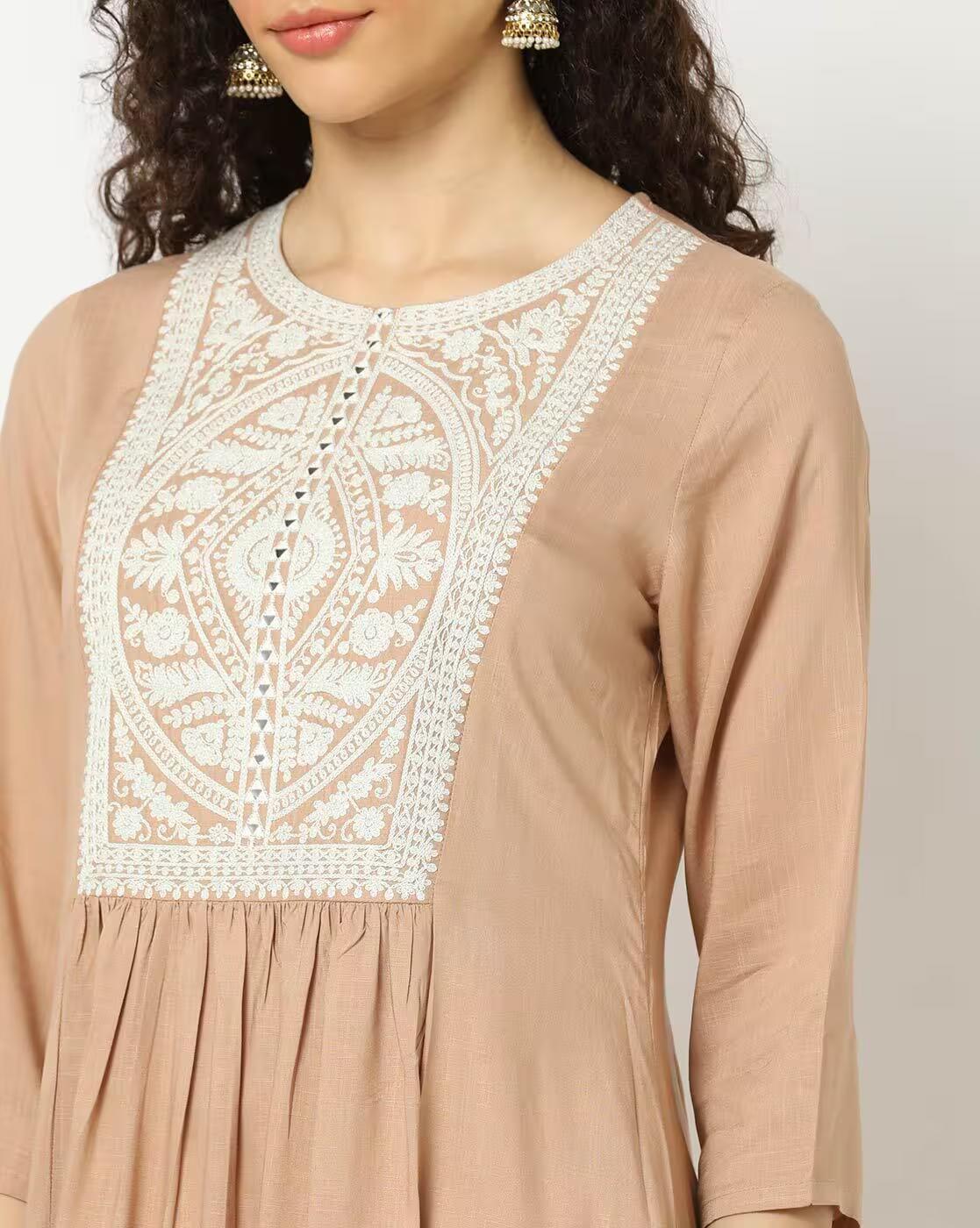 Yoke Embroidered A-Line Kurta