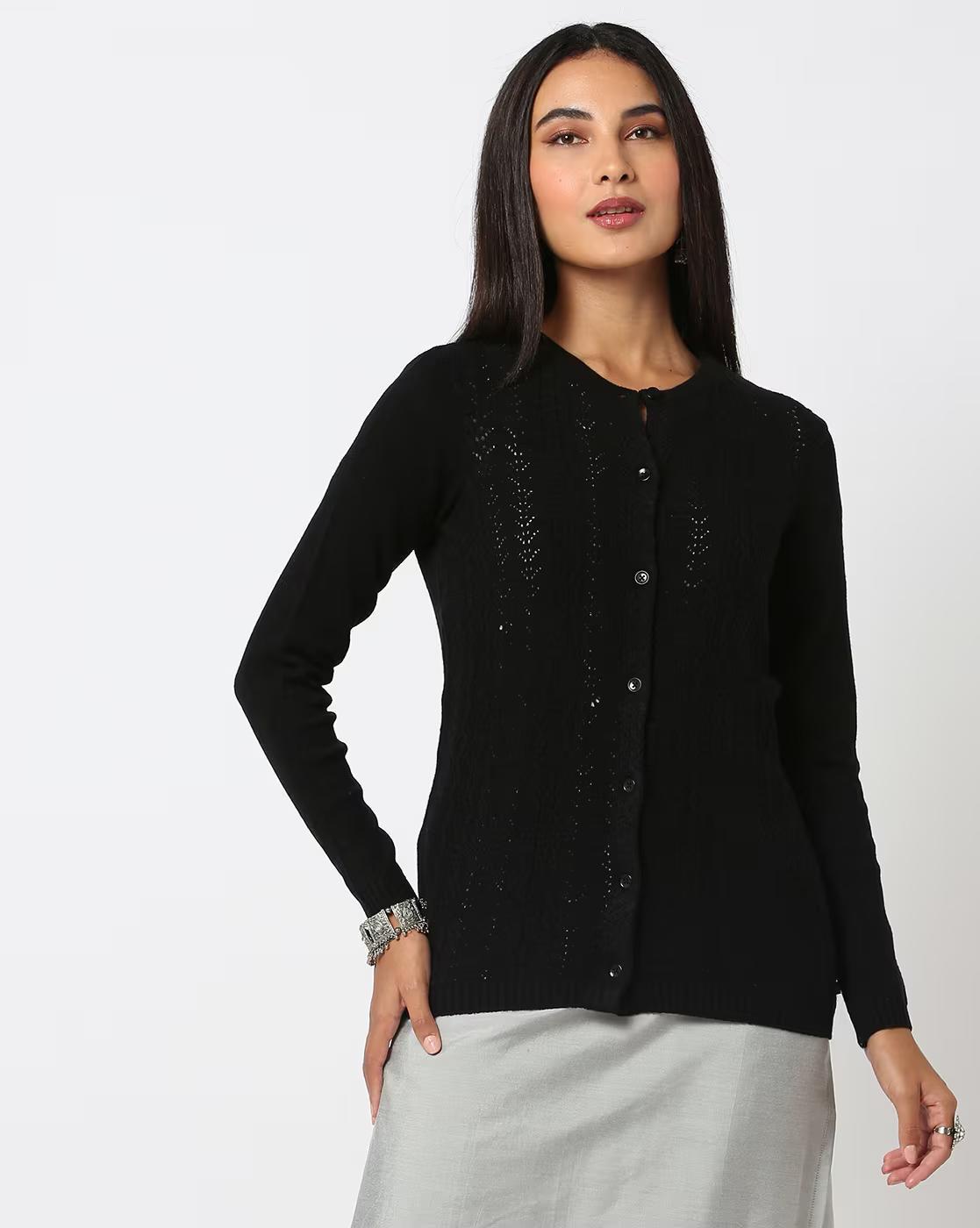 Cable-Knit Button-Down Cardigan