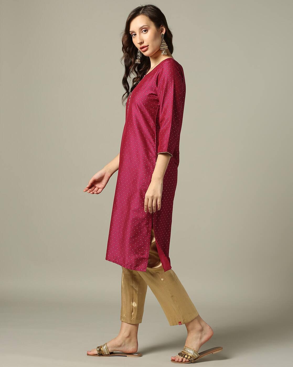 AOP Kurta with embroidered plac, WINE, S
