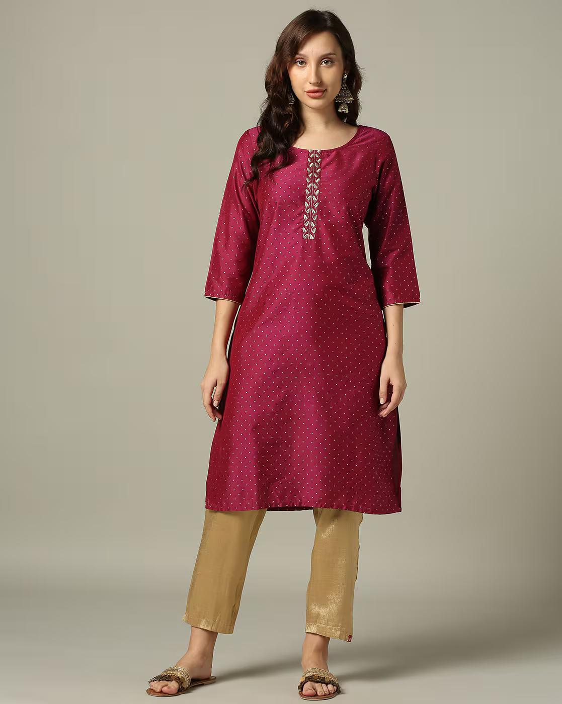 AOP Kurta with embroidered plac, WINE, S