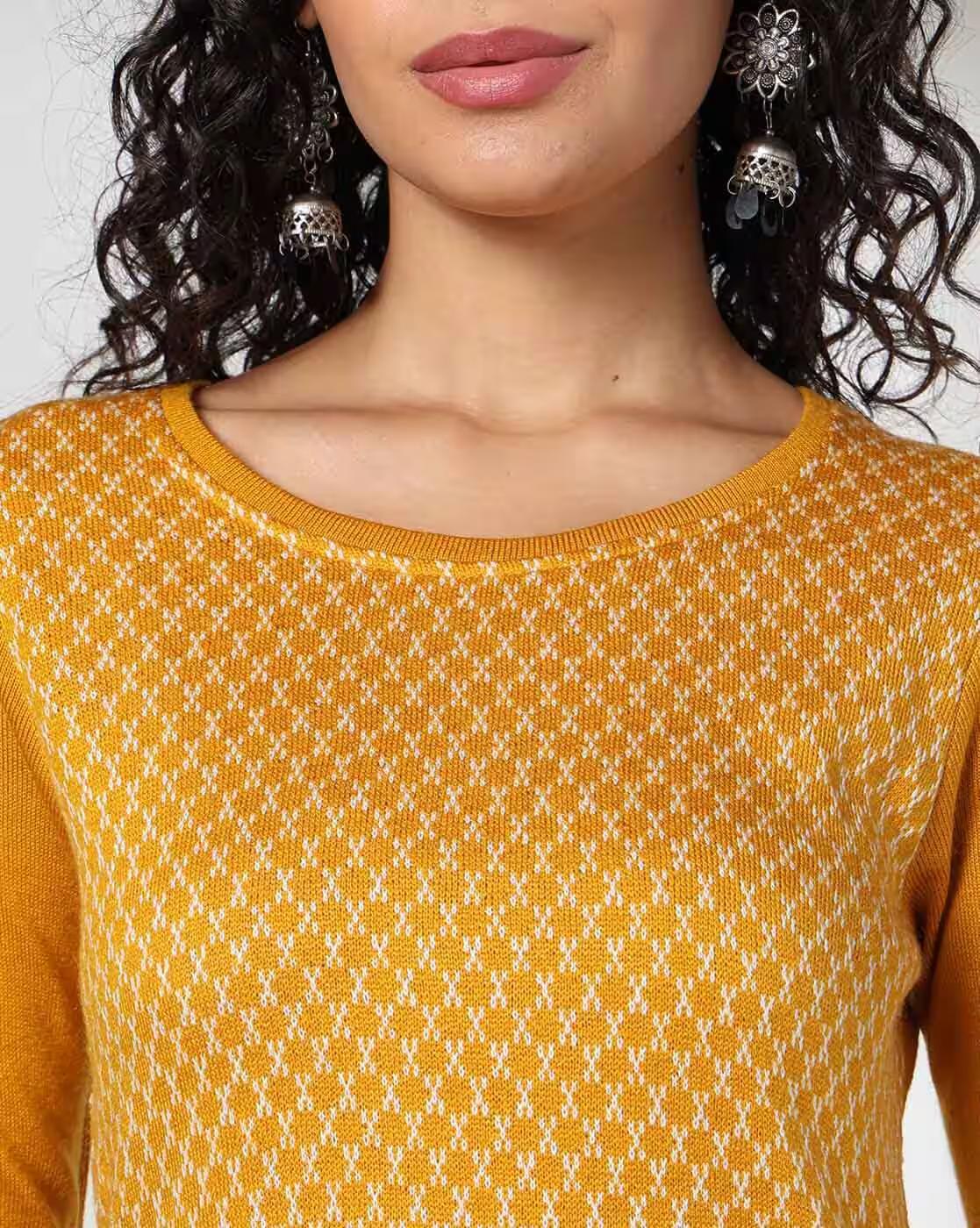 STRAIGHT KURTA WITH JACQAU, MUSTARD, XXL