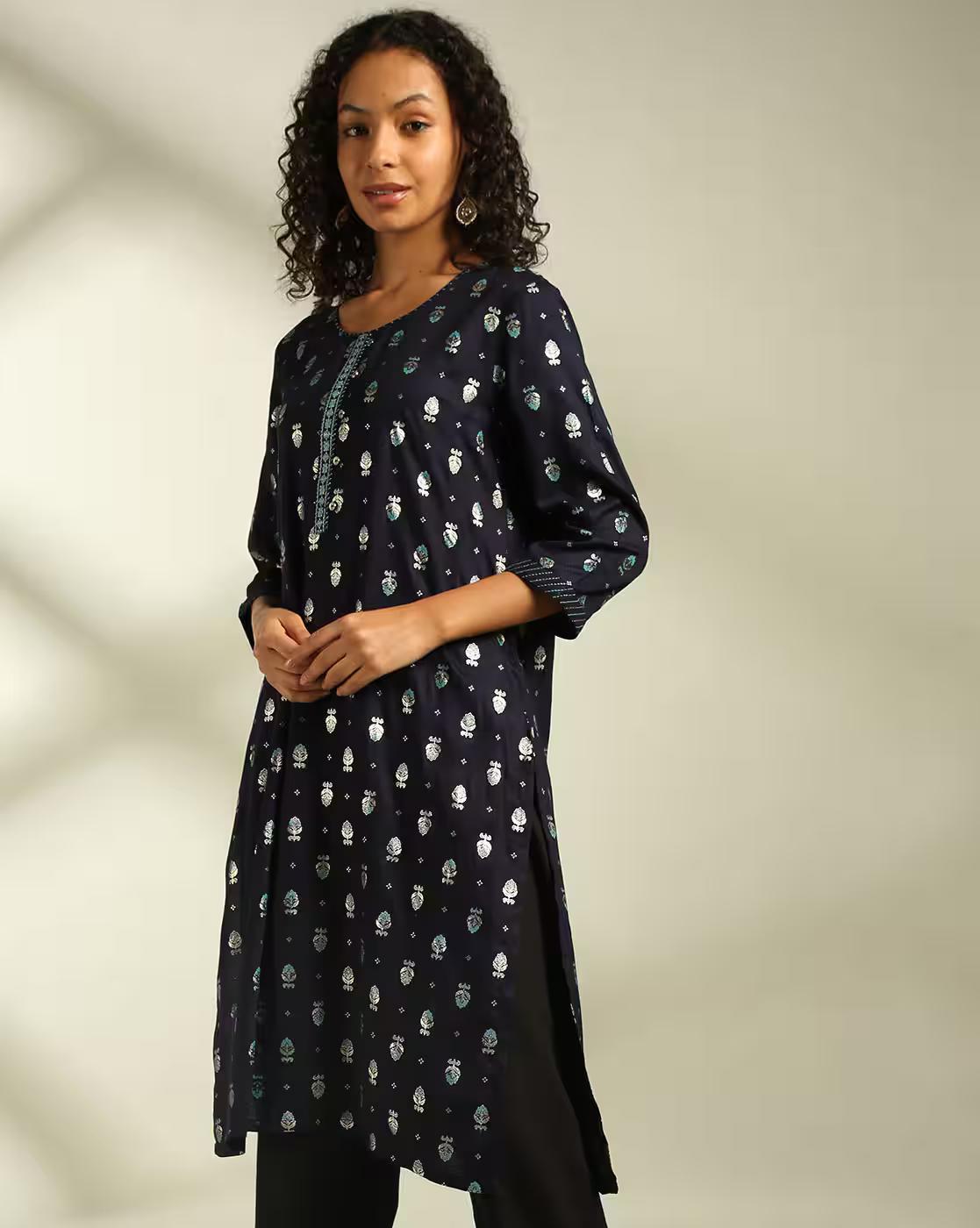 Women Block Print Straight Fit Kurta
