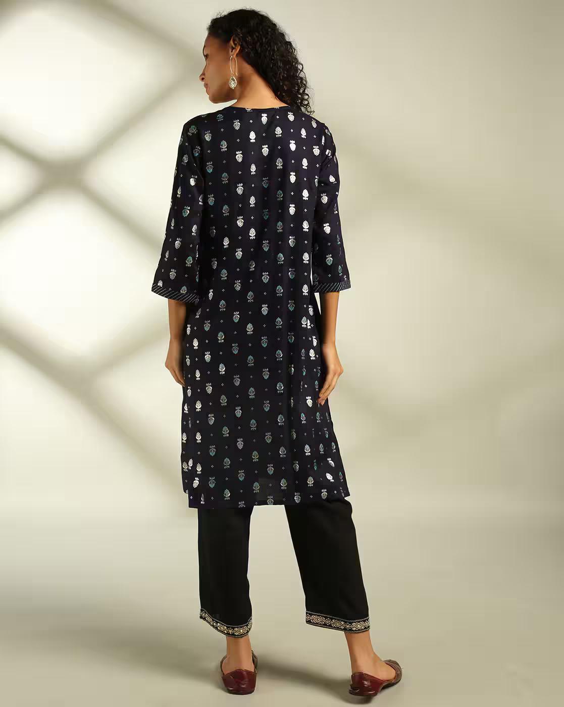Women Block Print Straight Fit Kurta