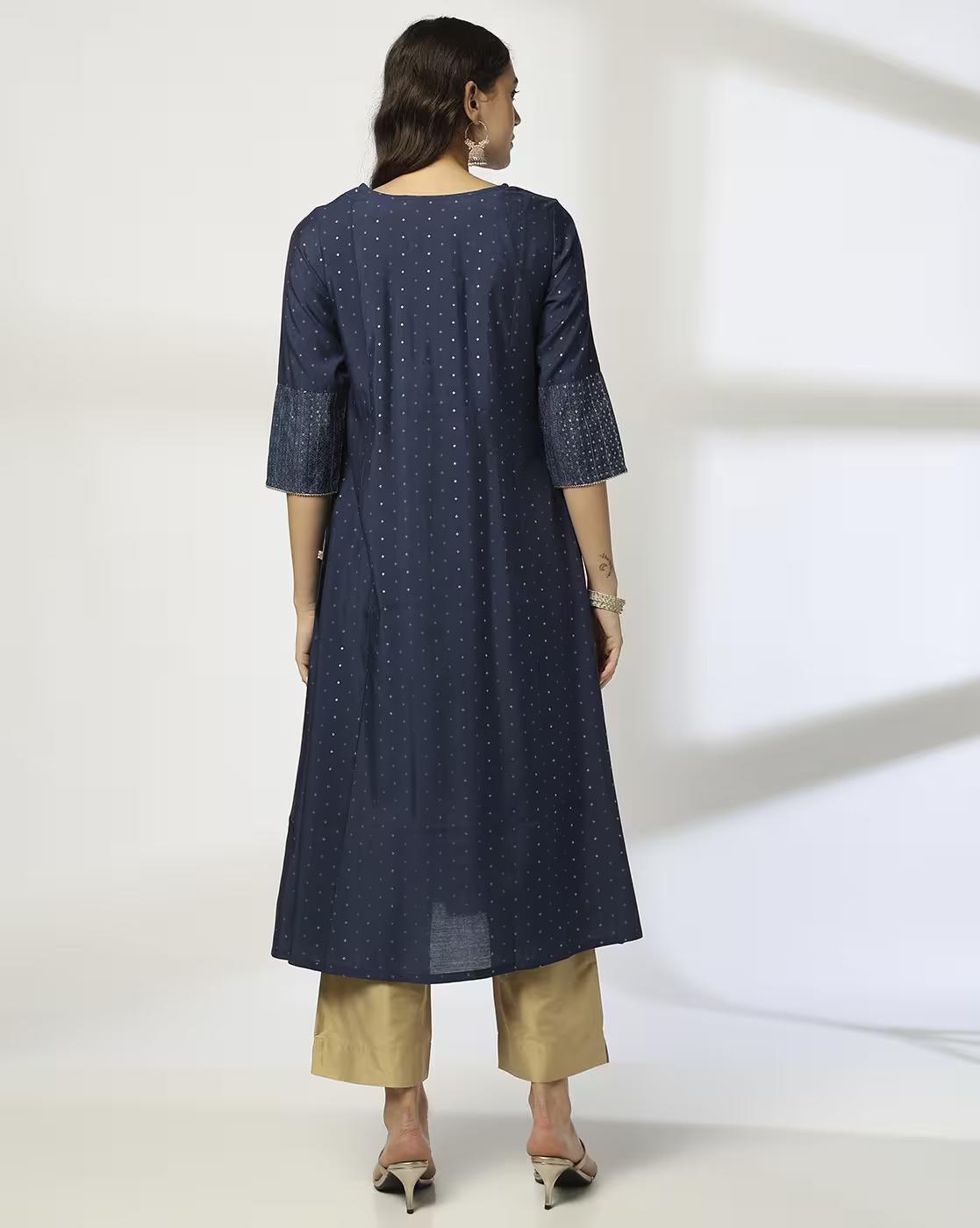 SHORT YOKE A LINE KURTA, NAVY