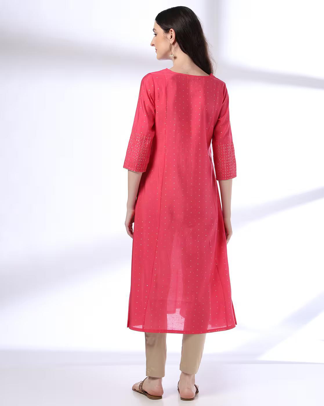 SHORT YOKE A LINE KURTA, PINK, S