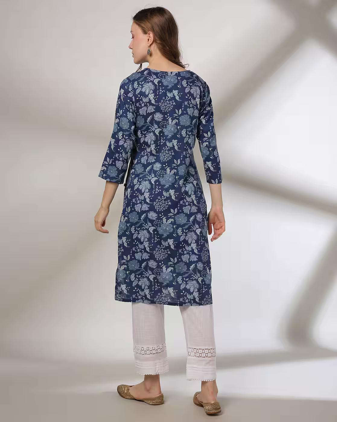 SMALL AND BIG FLORAL PRINT K, INDIGO, XL