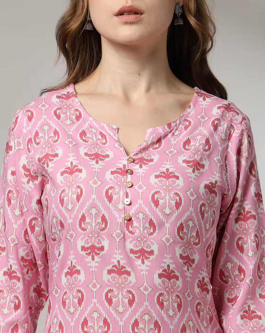 IKKAT SPADE PRINT KURTA, PINK, XS