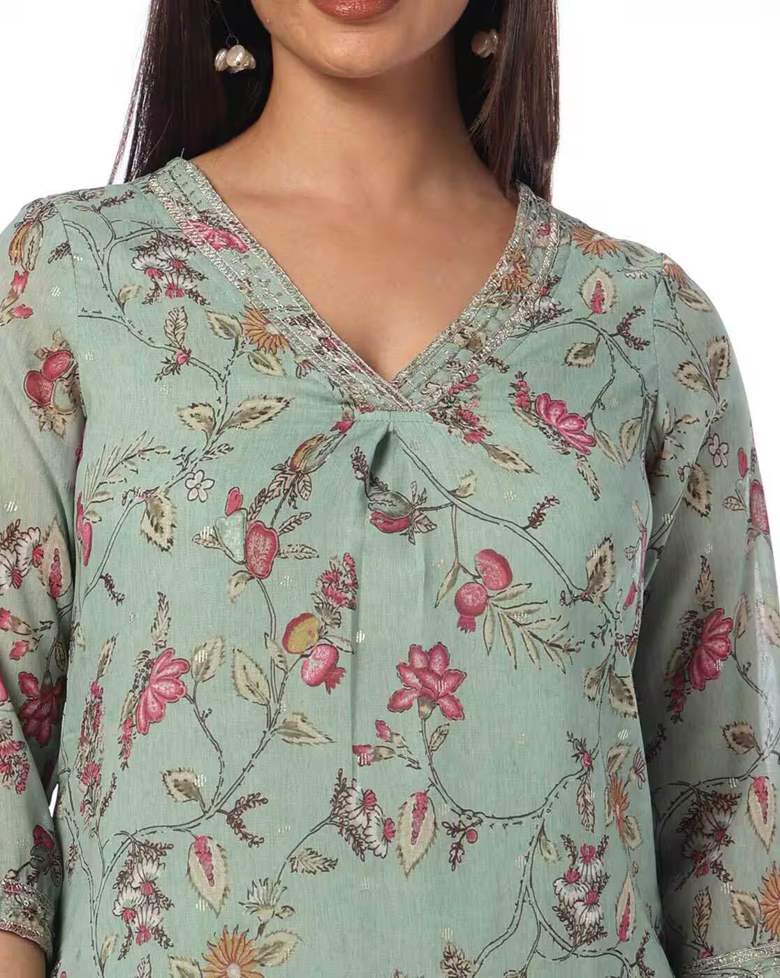 PRINTED FESTIVE KURTA, GREEN, S