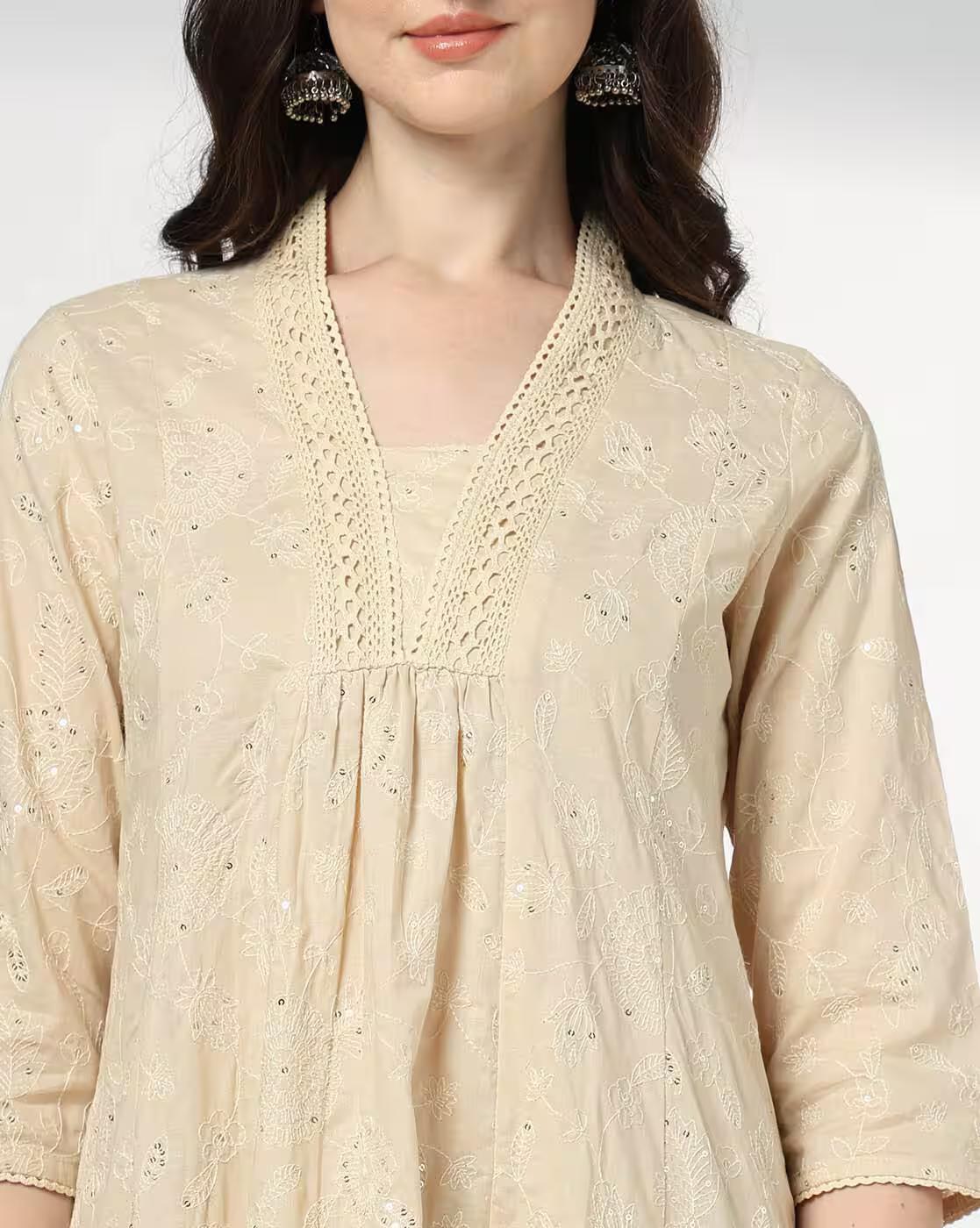 EMBROIDERY DETAILED A LINE KU, BEIGE, XL