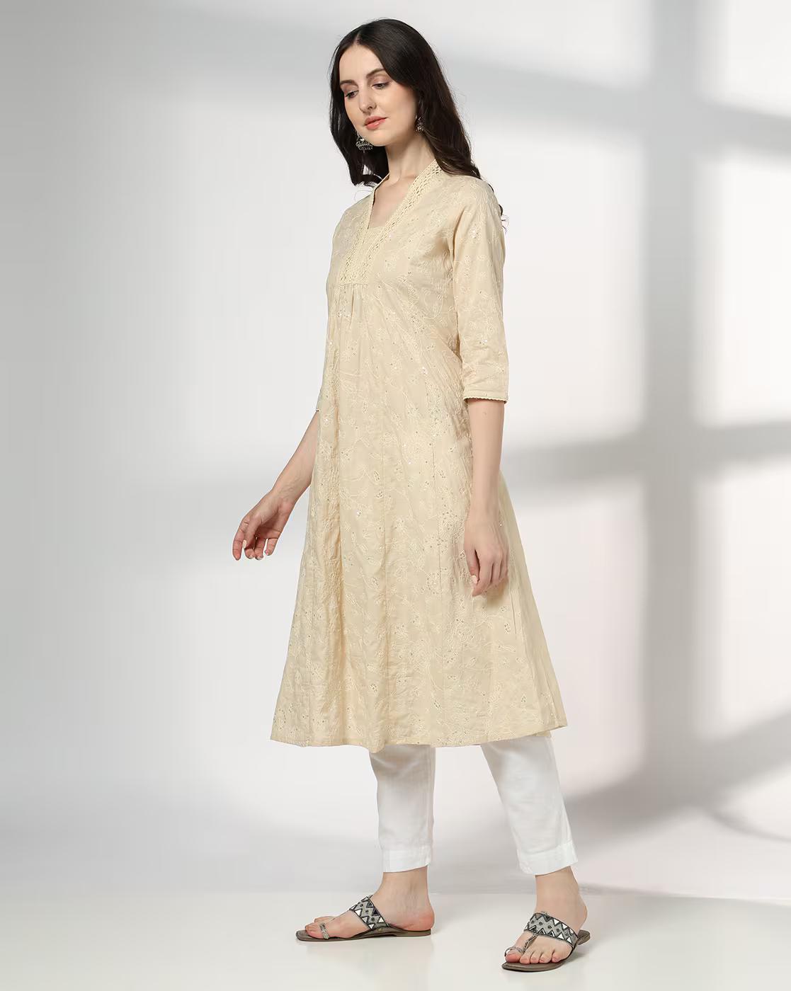 EMBROIDERY DETAILED A LINE KU, BEIGE, XL