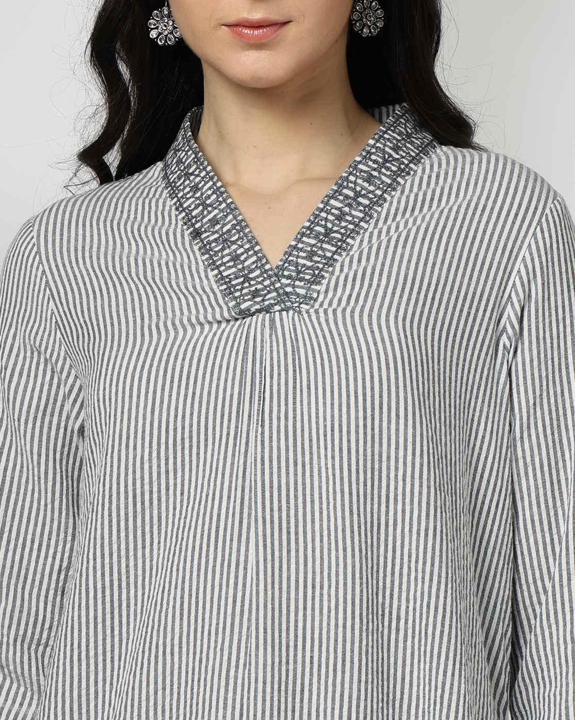 SHAWL COLLAR A LINE EMBROIDERY, GREY