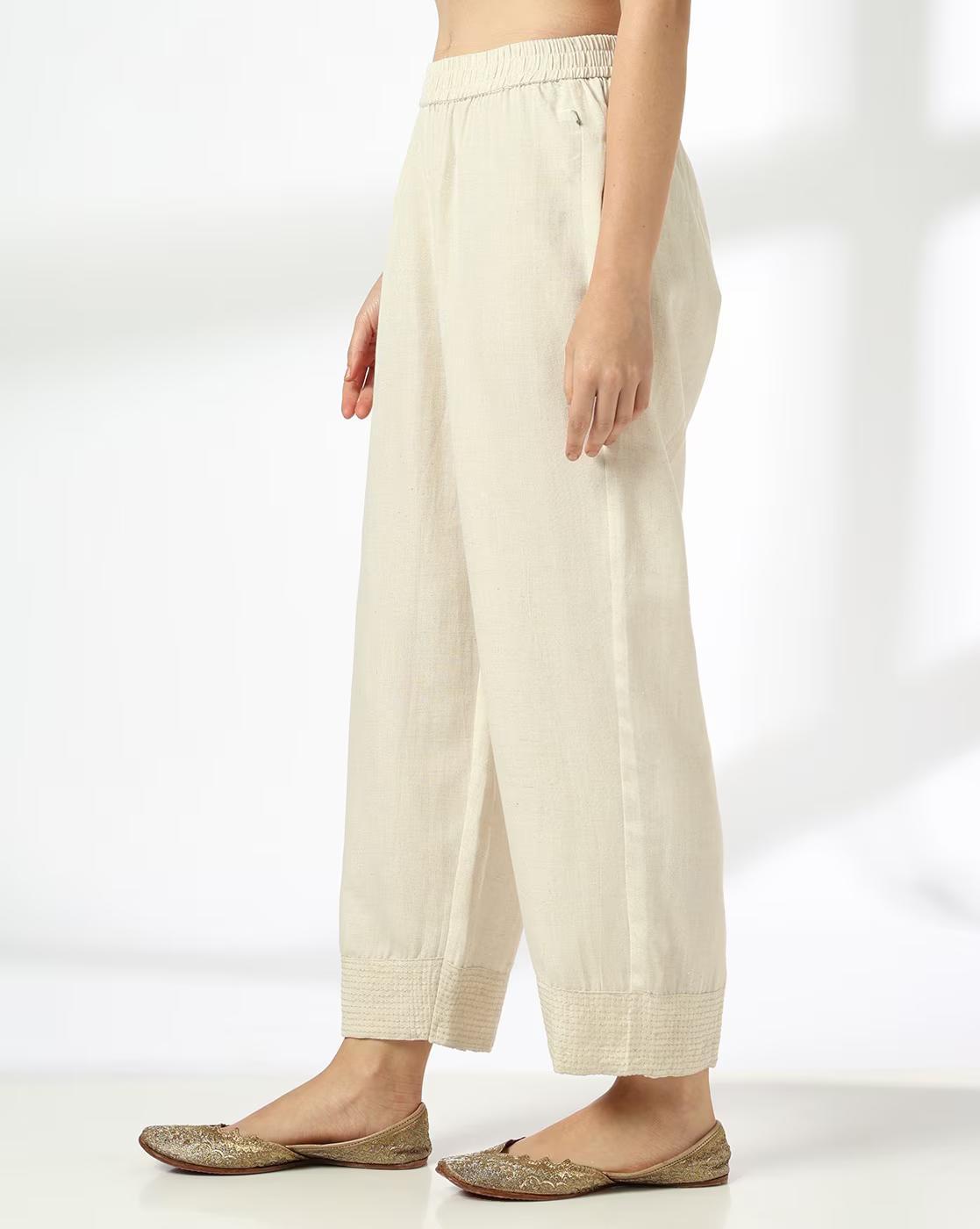 PALAZZO WITH BOTTOM COUCHING D, BEIGE, L