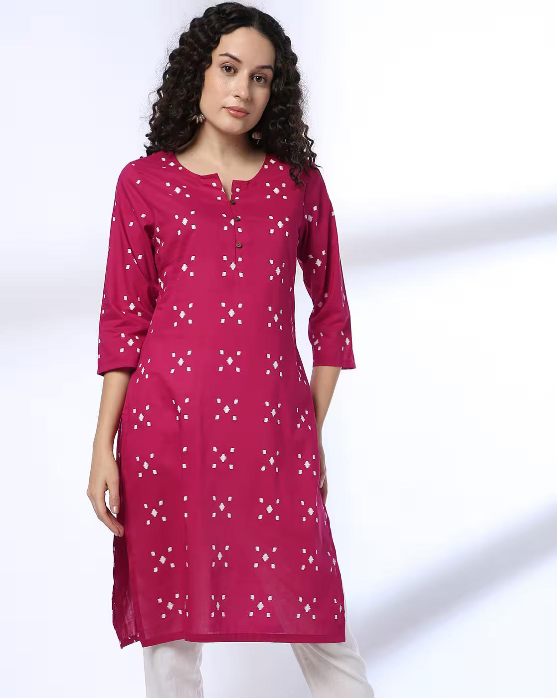 GEOMETRIC TONAL PRT KUR, MAGNTA/FUSHA, M