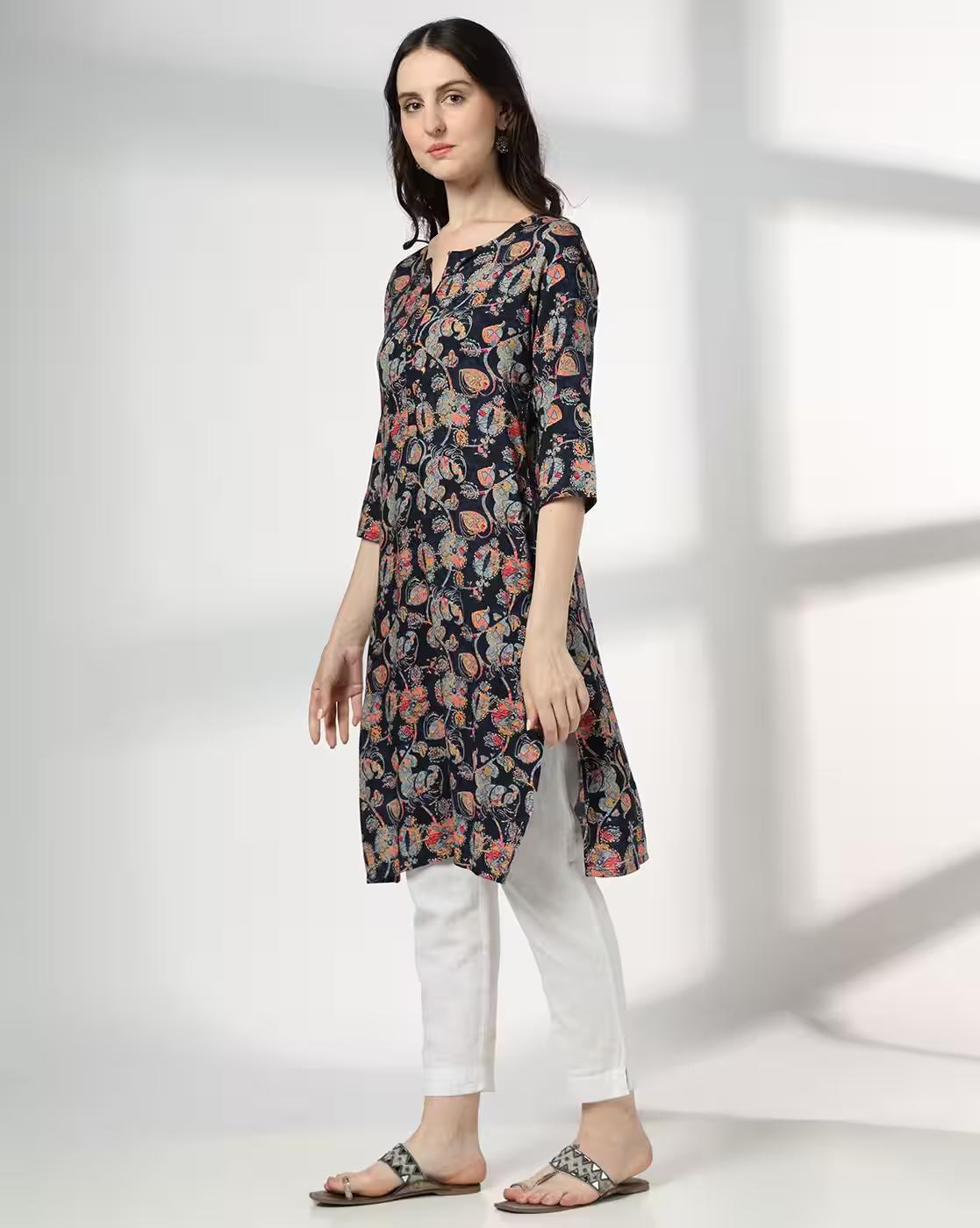 BUSY TEXTURE FLORAL JAAL PRT KU, NAVY, L