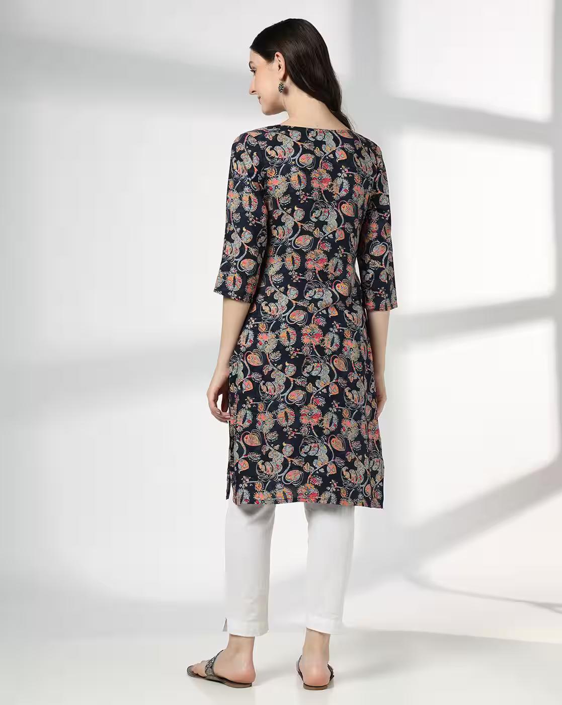 BUSY TEXTURE FLORAL JAAL PRT KU, NAVY, L