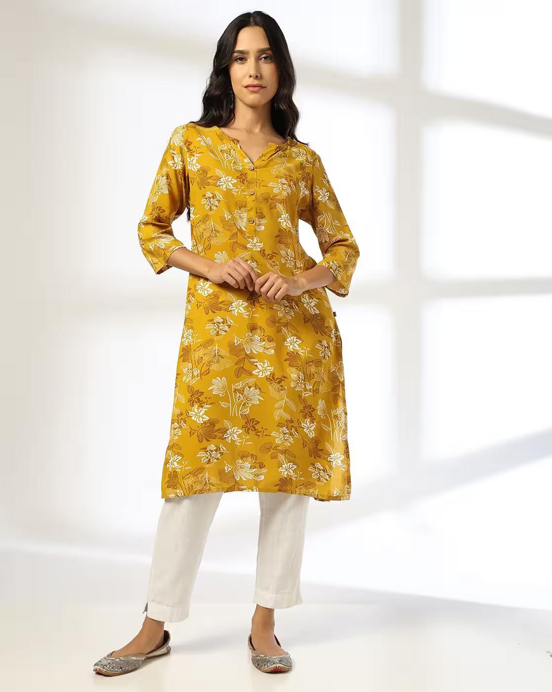MULTI TONAL LINES FLOWER PRIN, YELLOW, L