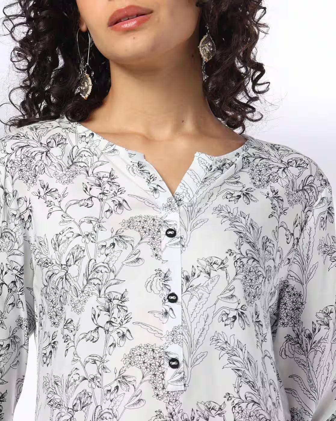 WILD CIRCLE LEAF PRINT KUR, OFF WHITE, L
