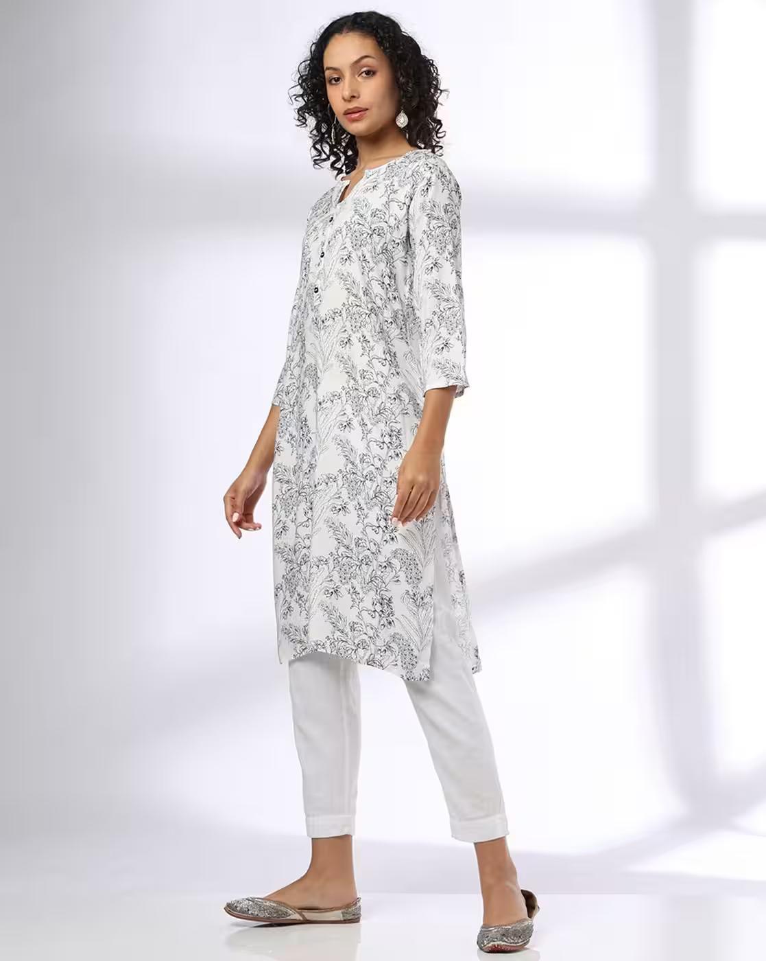 WILD CIRCLE LEAF PRINT KUR, OFF WHITE, L