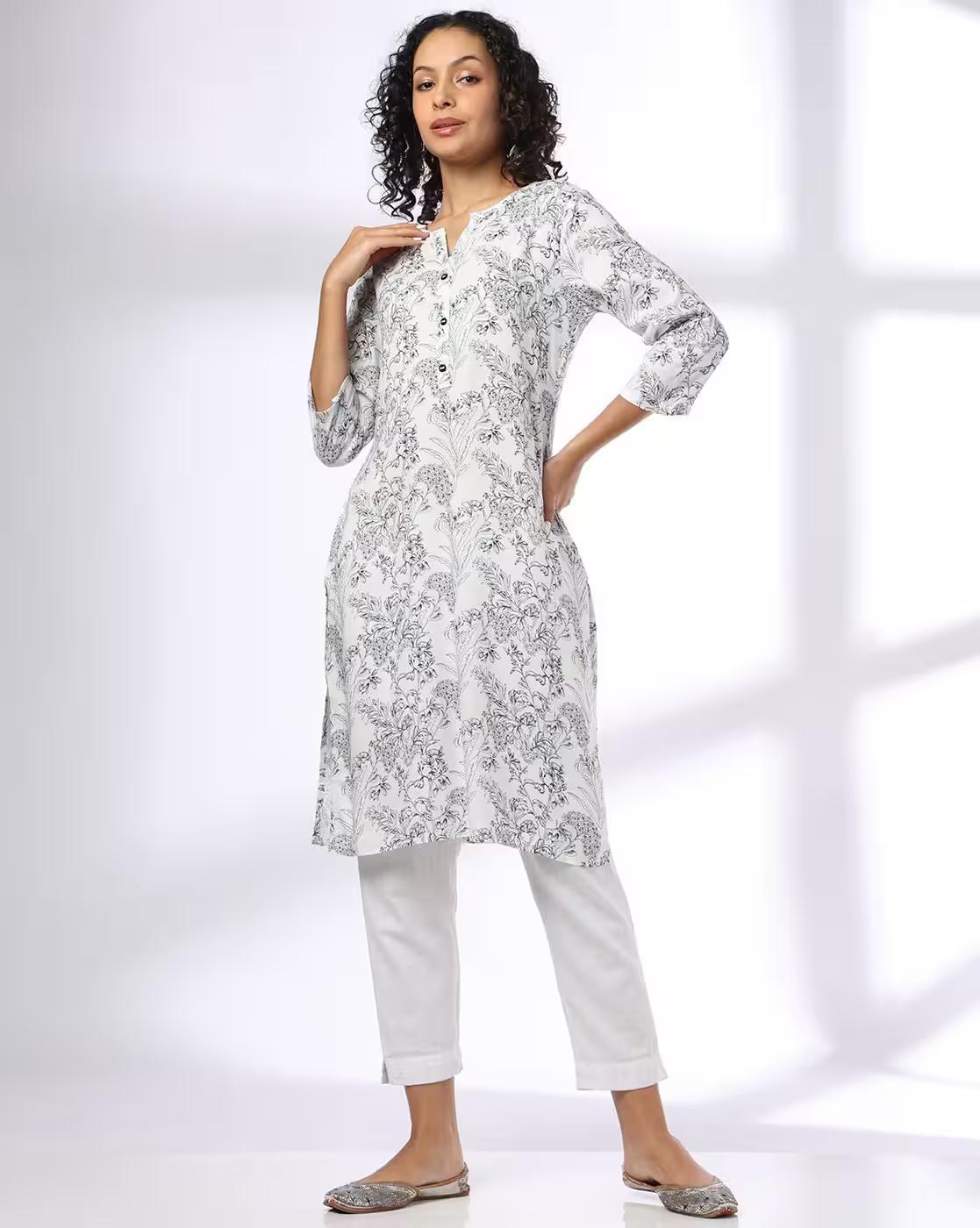 WILD CIRCLE LEAF PRINT KUR, OFF WHITE, L